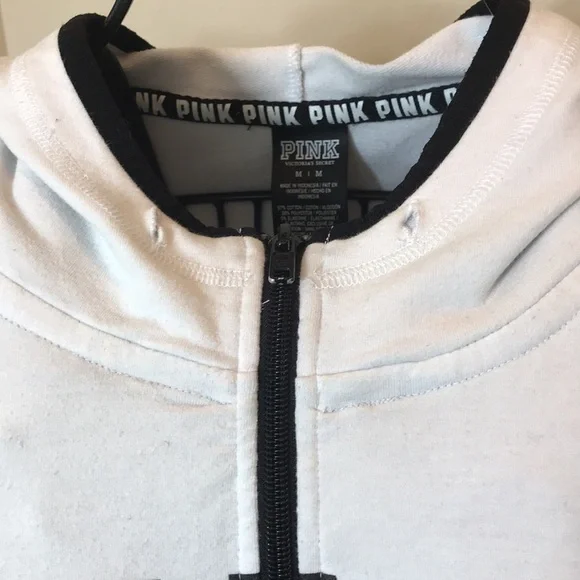 PINK Victoria’s Secret White Gray & Black Zippered Hoodie - Picture 5 of 8